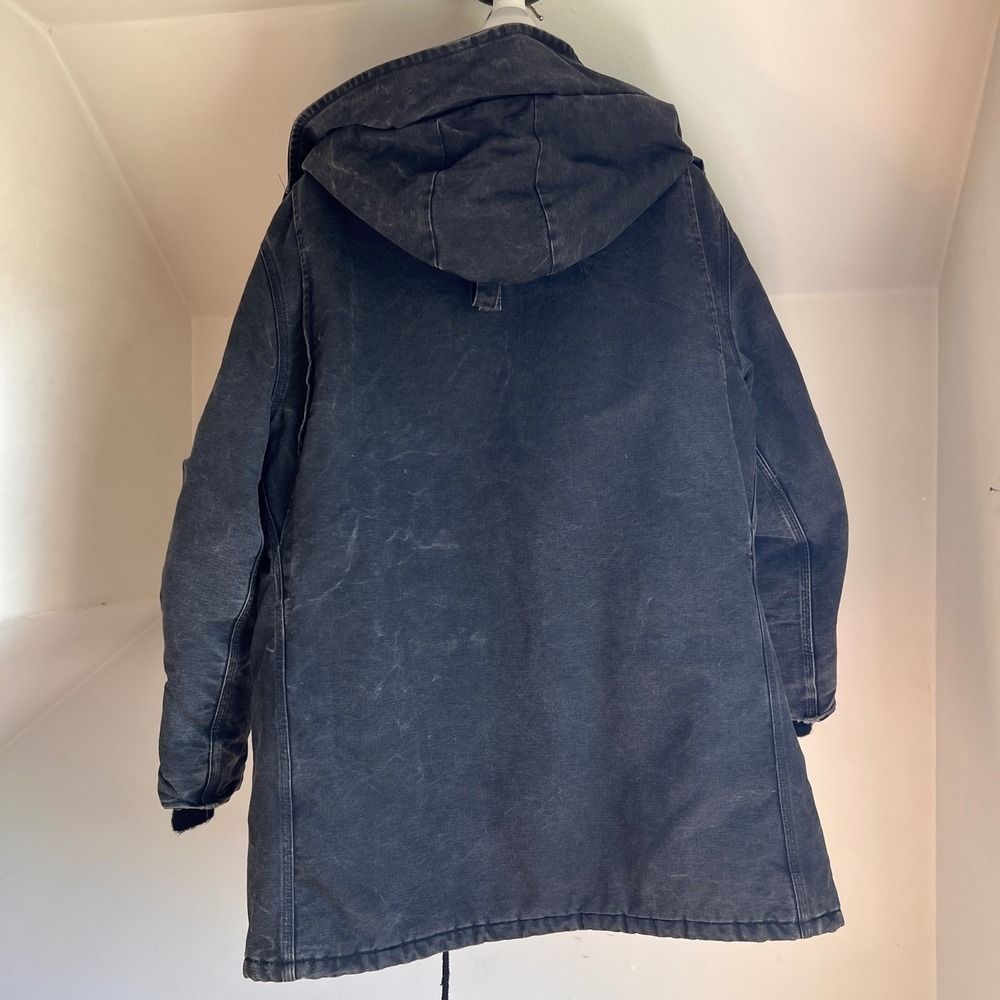 Vintage Carhartt Jacket USA Made Black CQ385 L 90s Hooded Chore Detroit Siberian - Picture 8 of 11